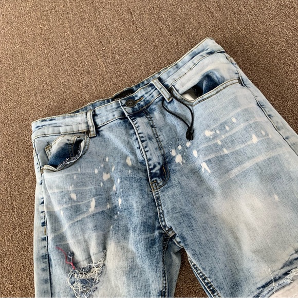 WAIMEA Mens Distressed Streetwear‎ Blue Jeans, Red Accent, Acid Wash, Size 32x27 - Picture 1 of 9